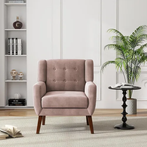 Miniatura 20 de Silla decorativa de piel sintética, moderna silla tapizada para sala de estar, cómodos asientos individuales con botones, asiento de lectura Negro