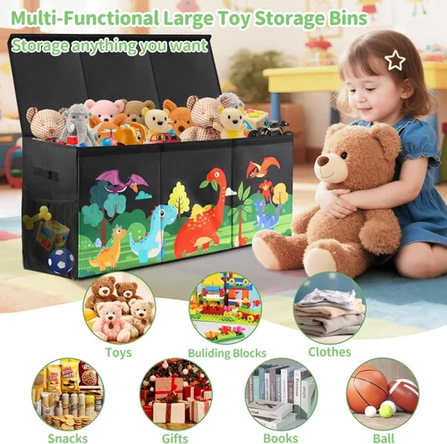 Miniatura 2 de Caja de juguetes extragrande para niños, organizador de juguetes plegable con divisores y tapas, contenedor de almacenamiento de dinosaurios de 148L