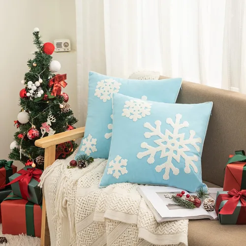Miniatura 5 de 18 x 18 pulgadas, funda de almohada de algodón con diseño de bendición navideña para cama, sofá, automóvil, fundas de almohada bordadas con copos