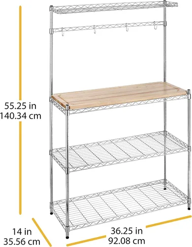 Miniatura 7 de Whitmor Supreme Baker's Rack con tabla de cortar de madera extraíble segura para alimentos, cromada