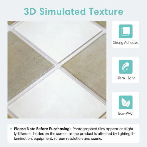 Miniatura 3 de Commomy 10 azulejos 3D mate para despegar y pegar de 11.8 x 11.8 pulgadas, ultraligeros de PVC, cuadrados, para despegar y pegar para cocina