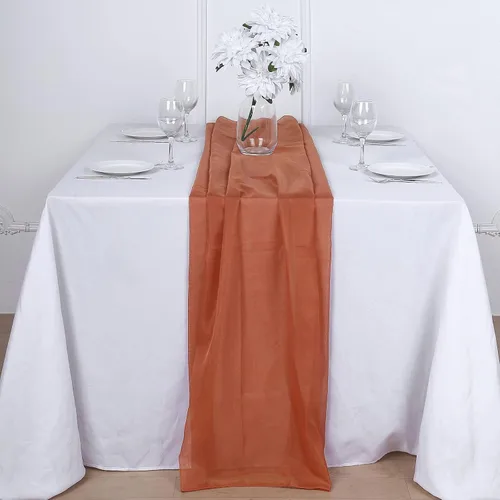 Miniatura 8 de Tableclothsfactory Camino de mesa de gasa de amatista de 22 x 80 pulgadas para bodas, fiestas, banquetes, decoración, ajuste rectangular y mesa