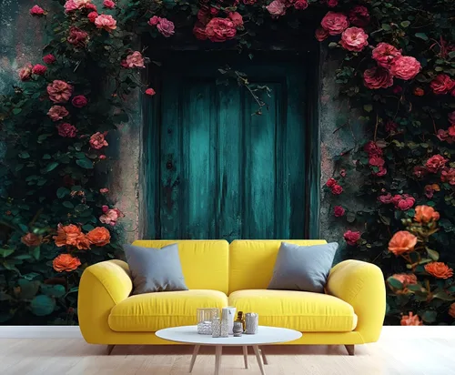 Miniatura 16 de Papel tapiz 3D de bicicleta rosa vintage, murales de flores de paisaje de primavera para sala de estar, pintura al óleo, papel tapiz rústico