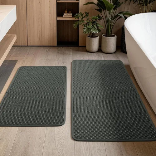 Miniatura 18 de YIHOUSE Juego de alfombras de baño de 3 piezas, alfombras de baño suaves de pelo bajo, tapetes de baño delgados antideslizantes, de secado rápido