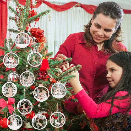 Miniatura 5 de 18 adornos de Navidad, decoración rústica de IDATOO Farmhouse Winter Wonderland con purpurina, escenas en capas 3D, adornos de madera, decoración
