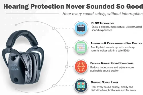 Miniatura 2 de Pro Ears Pro Tac Slim Orejeras doradas, protección auditiva electrónica de grado militar y amplificación, tecnología DLSC, fabricadas en Estados