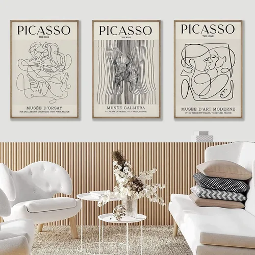 Miniatura 5 de Picasso - Póster de pared abstracto de líneas femeninas para dormitorio, Picasso The Kiss, The Love, The Hug, juego de decoración de pared, pintura