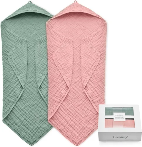 Miniatura 14 de Toallas de bebé con capucha para recién nacido, 35 x 35 pulgadas, paquete de 3 toallas de baño 100% algodón de muselina para bebé, toallas de playa