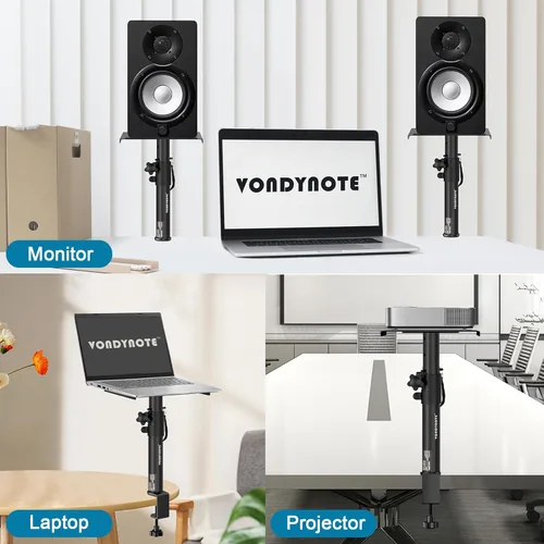 Miniatura 7 de Vondynote Juego de 2 soportes para monitor de estudio, soportes para altavoces de escritorio de altura ajustable de 12 a 18 pulgadas con abrazadera