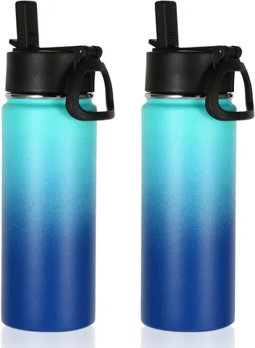 Miniatura 10 de Volhoply Paquete a Granel de 8 Botellas de Agua Aisladas de 18 Onzas, Botellas de Agua de Acero Inoxidable para Niños con Tapa con Pajita, Botella