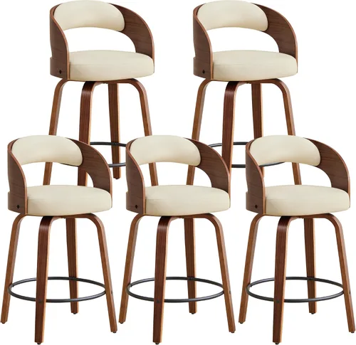 Miniatura 31 de Juego de 1 taburete de bar giratorio, 26" de cuero sintético tapizado, altura de mostrador con respaldo, silla de bar moderna de mediados de siglo