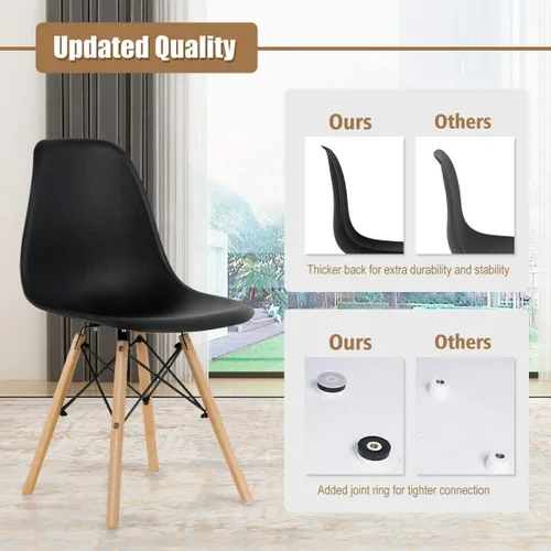 Miniatura 5 de DORTALA Sillas de comedor premontadas, sillas de plástico con patas de madera, respaldo ergonómico, sillas sin brazos de estilo moderno para sala