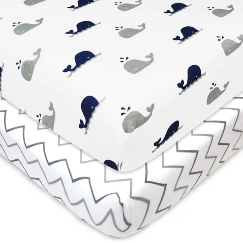 American Baby Company - Juego de 2 sábanas ajustadas de mini cuna 100% algodón natural 38" x 24" - Sábanas portátiles pequeñas y transpirables,
