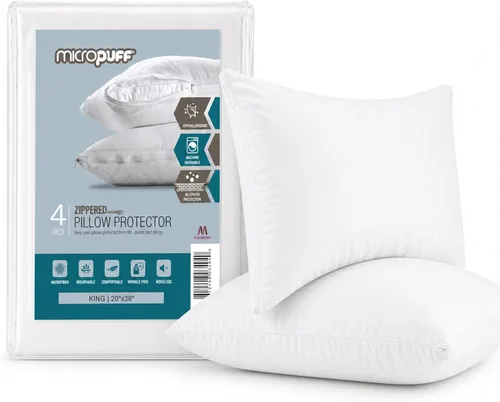 Miniatura 12 de Micropuff Protectores de almohada de tamaño estándar con cremallera, paquete de 2, funda de almohada hipoalergénica suave y transpirable. Funda