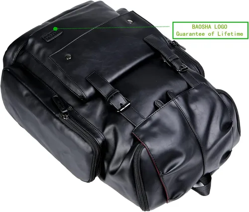Miniatura 3 de BAOSHA BP-16 PU Cuero Casual Mochila 15.6 pulgadas Mochila Portátil Mochila de Viaje Senderismo Comping Mochila Daypack Negro, Negro -, Mochilas