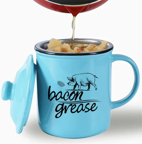 Miniatura 10 de ONTUBE Recipiente de grasa de tocino de cerámica con colador, contenedor de grasa para almacenamiento de aceite de cocina, azul marino