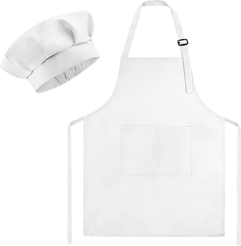Miniatura 17 de Morcheiong Juego de gorro y delantal de chef para niños, delantal de pintura ajustable para niños y gorro de chef con 2 bolsillos para cocinar