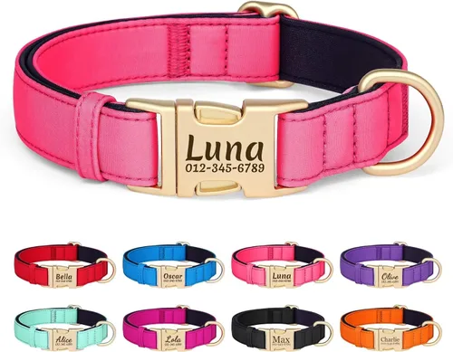 Miniatura 11 de Collar para perro personalizado PET ARTIST, collar para perro rojo personalizado con etiqueta de identificación grabada silenciosa, nylon ligero