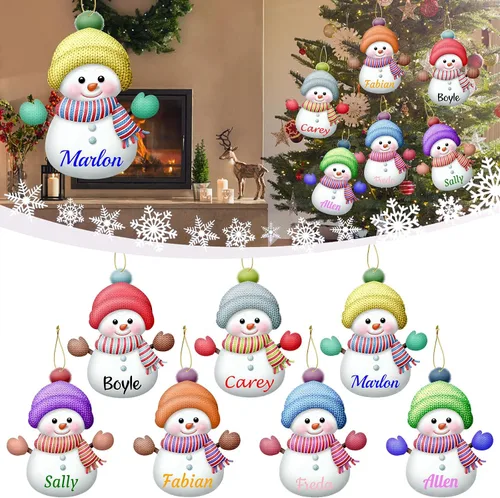 Miniatura 4 de 7 adornos de Navidad personalizados de muñeco de nieve con nombre, adornos familiares personalizados para árbol de Navidad, decoración colgante