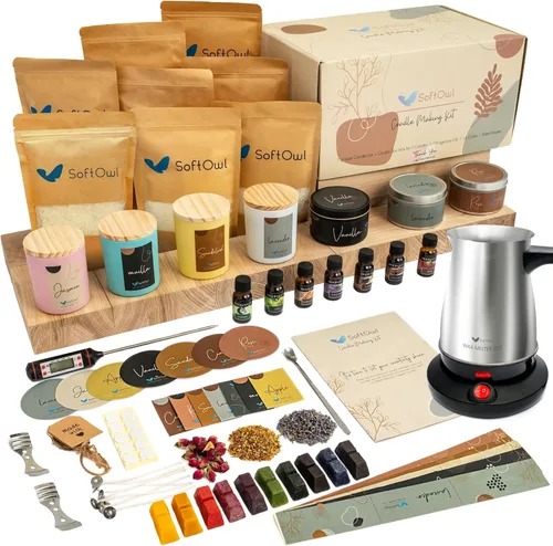 Miniatura 7 de SoftOwl Kit de fabricación de velas de soja premium, edición negra, juego completo, cera de soja, tarros y latas grandes de 7 onzas, 7 aromas Kit