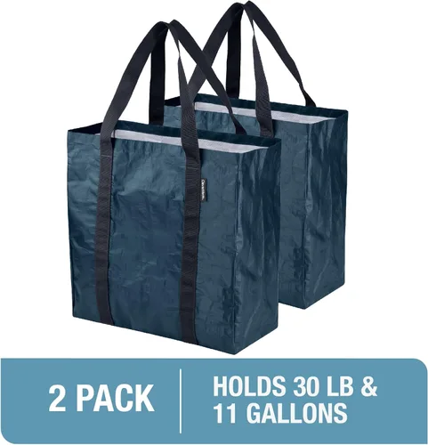 Miniatura 8 de Bolsas de almacenamiento plegables CleverMade, paquete de 2 bolsas de embalaje reutilizables de plástico resistentes de gran