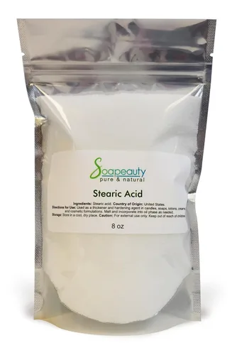 Soapeauty Ácido esteárico puro de 8 onzas. Derivado del aceite de palma. Triple prensado. Vegano, sin lactosa, sin gluten, sin glutamato y sin EEB