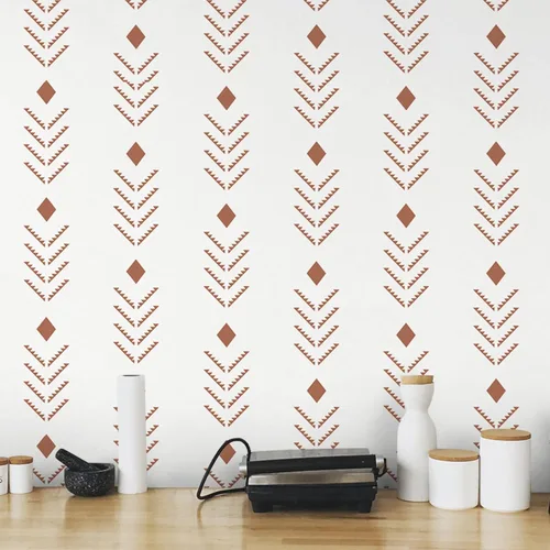 Ismoon Papel tapiz geométrico para despegar y pegar, papel de contacto geométrico beige, papel de pared moderno con punta de flecha roja, extraíble