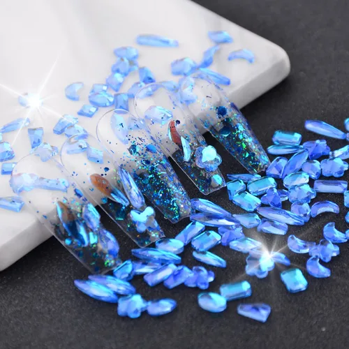 100 piezas de diamantes de imitación de cristal Aurora de formas mixtas para arte de uñas, gemas iridiscentes transparentes desnudas con parte