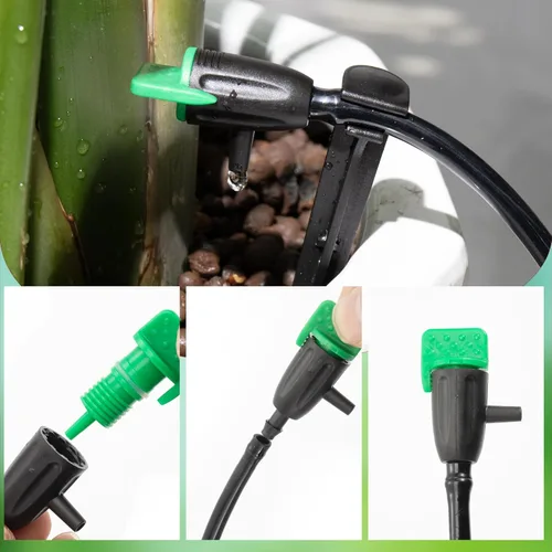 Miniatura 3 de Gotero de riego ajustable de flujo de agua con 30 emisores de goteo de riego, estacas de soporte, sistema de riego gotero para jardín, césped