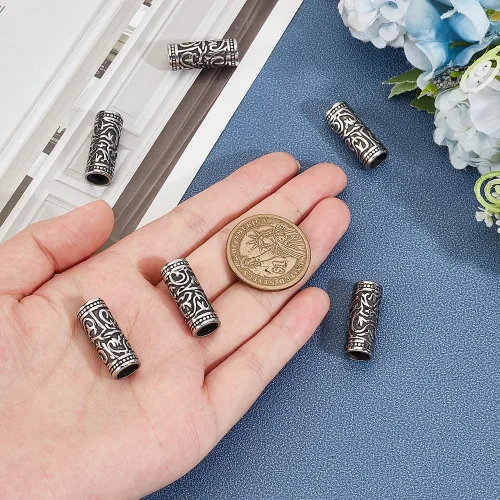 Miniatura 2 de UNICRAFTALE Acerca de 6 cuentas de tubo de columna de acero inoxidable 304, cuentas espaciadoras de agujeros grandes, cuentas sueltas de metal