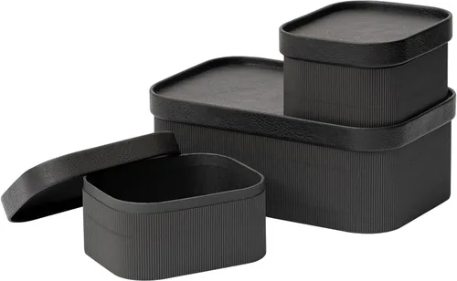 Miniatura 9 de Cajas de almacenamiento decorativas beige con tapas, cestas de almacenamiento con tapas similares al cuero, cajas de papel apilables resistentes