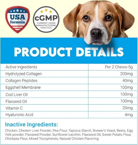 Miniatura 5 de Colágeno para perros – 150 masticables – Suplemento para articulaciones, piel y pelaje con ácido hialurónico, membrana de cáscara de huevo
