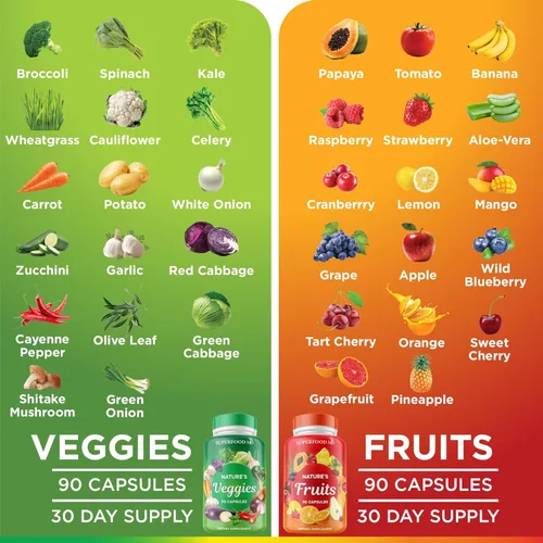 Miniatura 5 de Superfood 180 Cápsulas de Frutas y 180 Cápsulas de Verduras - Superalimentos Naturales de Alimentos Integrales - Mantiene los Niveles de Energía