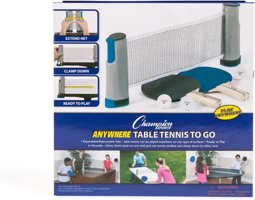 Miniatura 2 de Mesa de tenis Champion Sports Anywhere: paletas de ping pon, pelotas, y red y postes portátiles listos para jugar.