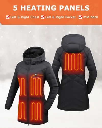 Miniatura 2 de Venustas Women's Heated Long Jacket with 90% Duck Down, 7.4V Battery Pack, Electric Heated Puffer Coat For Skiing Camping