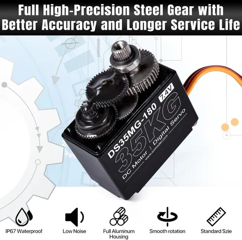 Miniatura 2 de Servo motor de dirección RC de alto par a prueba de agua de 77.2 lbs, potente y rápido engranaje de metal completo digital de alta velocidad servo