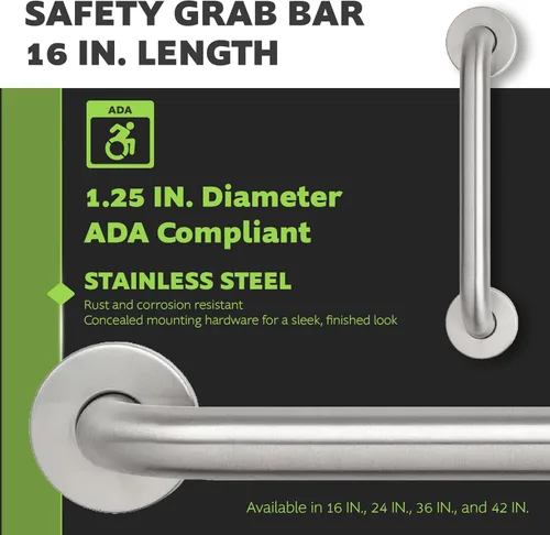 Miniatura 2 de Homewerks 068 HW11416SS - Barra de agarre para baño de 16 pulgadas con diámetro de 1-1/4 pulgadas y tornillos ocultos, compatible con la ADA, acero