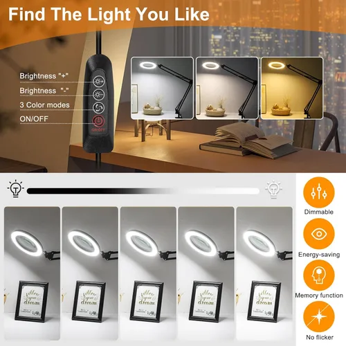 Miniatura 3 de Lupa grande de 12X con luz, lupa iluminada con soporte de cristal real de 5 pulgadas, 3 modos de color, lámpara de escritorio con lupa LED regulable