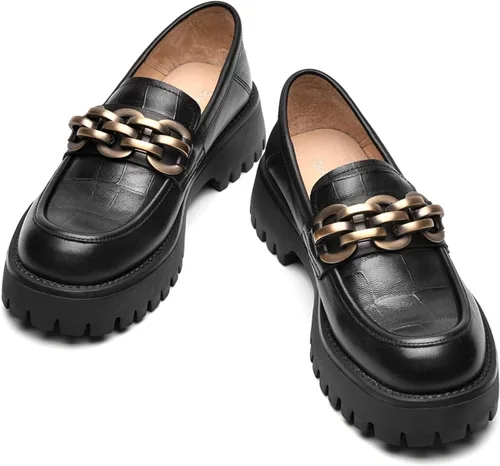 Miniatura 7 de Beautoday - Mocasines de plataforma para mujer, mocasines gruesos para mujer, suela de talón grueso, mocasines con punta redonda, zapatos de trabajo