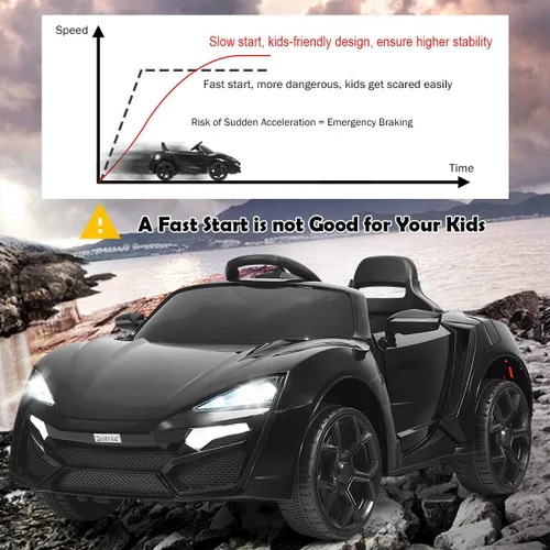 Miniatura 3 de HONEY JOY - Automóvil de paseo con batería de 12 V, vehículo eléctrico con control remoto, 3 velocidades, luces LED, bocina, música, MP3, USB, Negro