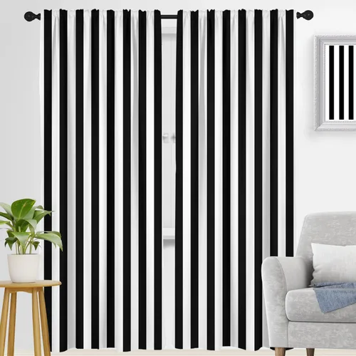 Miniatura 21 de zokyer Cortinas de ventana a rayas beige crema, modernas rayas verticales de 63 pulgadas de largo, 2 paneles, cortinas bohemias neutras para niños
