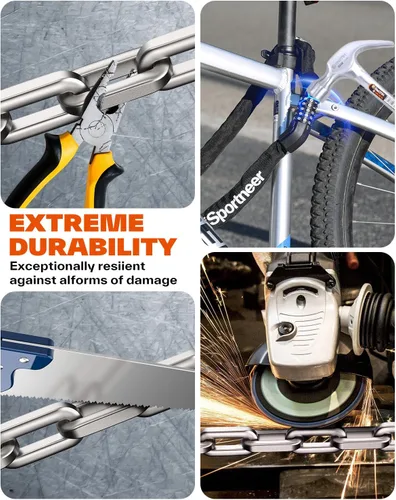 Miniatura 6 de Sportneer Candado de cadena de bicicleta: combinación reiniciable de 5 dígitos resistente antirrobo con eslabones cuadrados de 3.2 pies