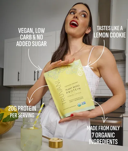 Miniatura 3 de Truvani Proteína vegana de guisante en polvo Galletas de limón 0.71 oz de proteína orgánica a base de plantas Paquetes de viaje de una sola