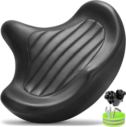 Miniatura 11 de CDYWD Asiento de bicicleta de gran tamaño para hombres y mujeres, cojín de asiento de bicicleta extra ancho, cómodo acolchado de ala, sillín