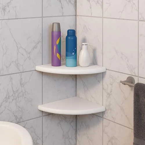Miniatura 4 de Chunful 2 estantes esquineros de mármol blanco para baño, de 9 x 9 pulgadas, montaje en pared en ambos lados, estantes esquineros de mármol pulido