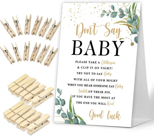 Miniatura 6 de No digas juego de bebé, Here Comes the Sun, juego de baby shower incluye letrero de baby shower y 50 pinzas para la ropa, decoración de baby shower