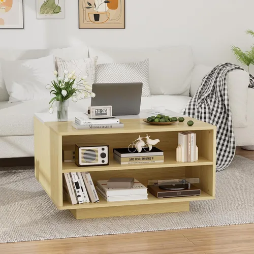 Miniatura 9 de Mesa de centro elevable con almacenamiento, mesa cuadrada central de madera natural estriada con almacenamiento abierto, mesa central para sala