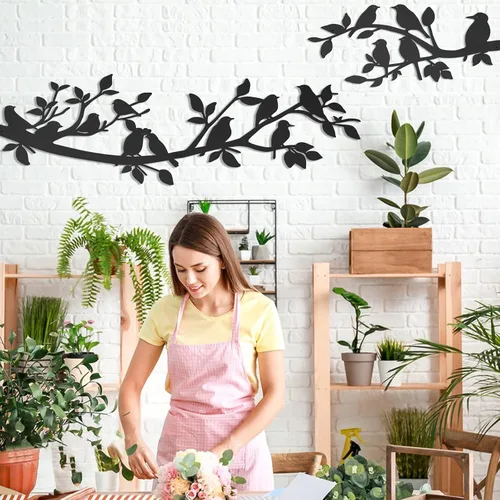 Miniatura 4 de VeyFolzin.st 3 piezas de colibrí en la rama de árbol decoración de pared de metal, pájaros en la rama, gran cartel negro para colgar en la pared