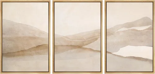 Miniatura 7 de SIGNLEADER Lienzo enmarcado para pared, juego de arte de collage de polígonos retro marrón tostado, ilustraciones con formas abstractas, arte
