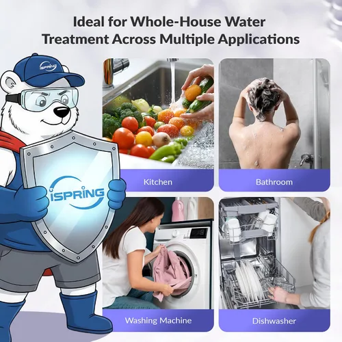 Miniatura 6 de iSpring Sistema de filtro de agua UV UVF50 LED, filtro purificador de agua ultravioleta para toda la casa, diseño LED de larga duración, interruptor